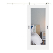 White painted Sliding Barn Door With Mirror Insert for Bathroom